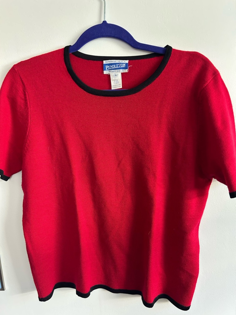 Pendleton Red Knit Short Sleeve Top with Black Trim
